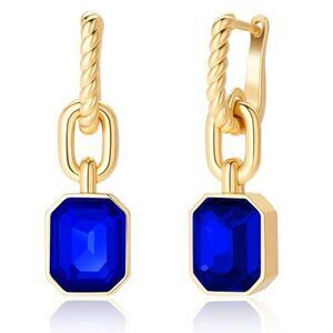 5932 Birthstone Crystal Dangle Drop Earrings, 18K Gold Plated Huggie Hoop